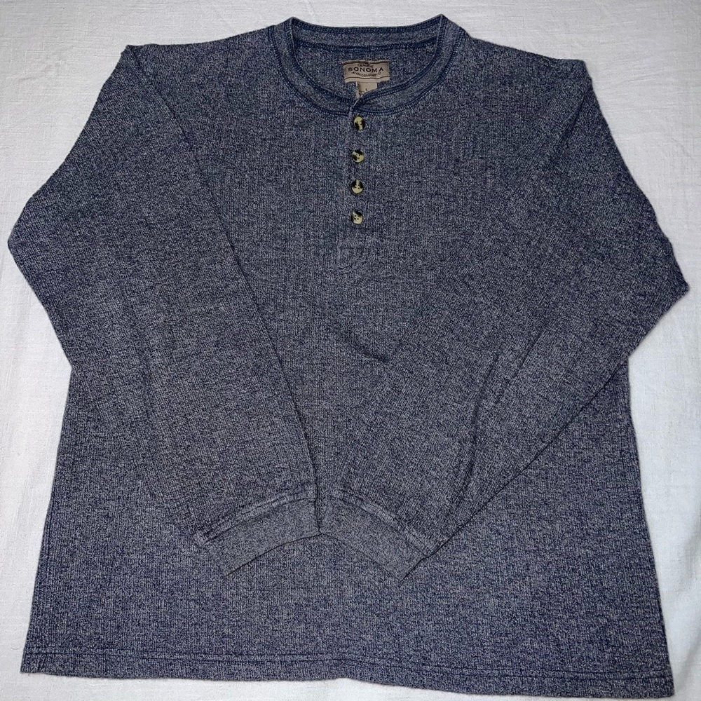 Vintage Genuine Sonoma Thermal Henley Long Sleeve Shirt Neutral Gray Tone Size L